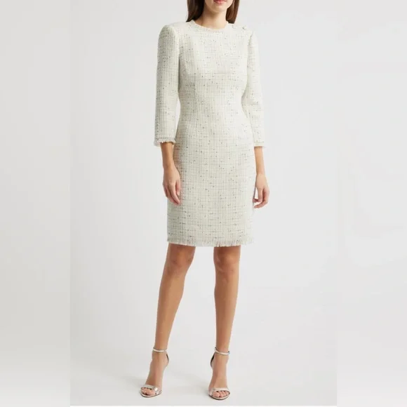 Eliza J Women's Fringe-Trim Bouclé Tweed Sheath Dress - Picture 5 of 7